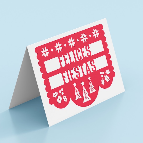 Papel Picado Felices Fiestas Red | Printable Greeting Card | Navidad, Christmas, Happy Holidays, Fiesta, Mexican, Spanish, Blank card