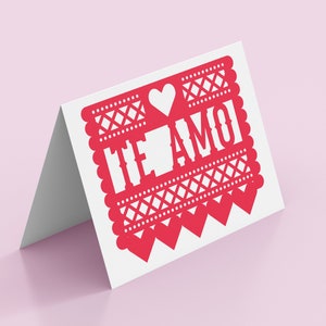 Papel Picado Te Amo Red | Printable Greeting Card | Valentine, Love, Wedding, Anniversary, Mexican, Spanish, Hearts