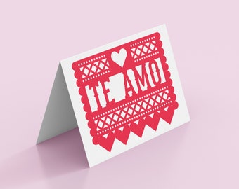 Papel Picado Te Amo Red | Printable Greeting Card | Valentine, Love, Wedding, Anniversary, Mexican, Spanish, Hearts