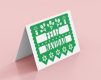 Papel Picado Feliz Navidad Green | Printable Greeting Card | Navidad, Christmas, Fiesta, Mexican, Spanish, Blank card