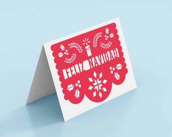 Papel Picado Feliz Navidad Red | Printable Greeting Card | Navidad, Christmas, Fiesta, Mexican, Spanish, Blank card