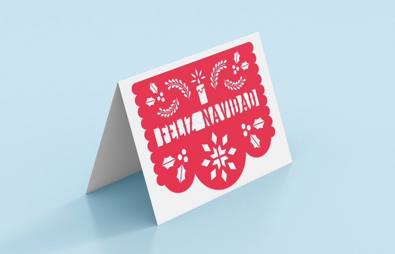 Papel Picado Feliz Navidad Red Printable Greeting Card Navidad, Christmas, Fiesta, Mexican, Spanish, Blank card image 1