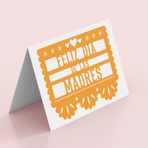 Papel Picado Feliz Dia de las Madres Oranje | Afdrukbare wenskaart | Moederdag, Fiesta, Mexicaans, Spaans, blanco kaart