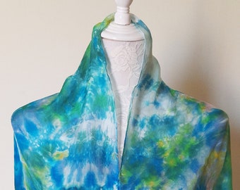 Beautiful hand-painted natural silk scarf "Blue lagoon"