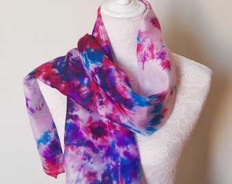 Beautiful hand-painted natural silk scarf "Rose azur"