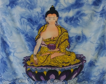 Foulard ou décoration carré de soie naturelle  peinte à la main  "Bouddha"