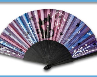 Hand painted silk fan and wood