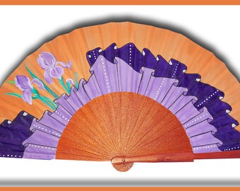 Silk fan hand painted, "symphony of copper"