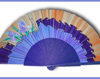 Silk fan hand painted, "symphony  blue"