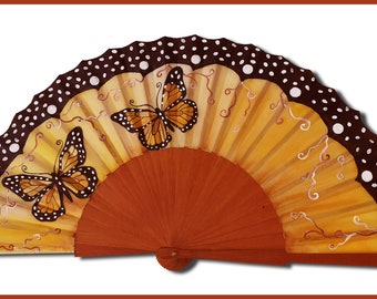 Hand-painted silk fan "Monarch of mexico"