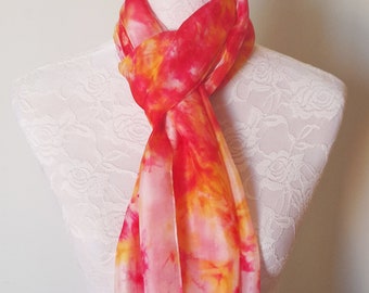 Beautiful hand-painted natural silk scarf "Rose Thaï"