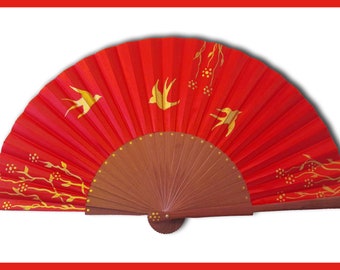 Silk fan hand painted, "Japan gold"