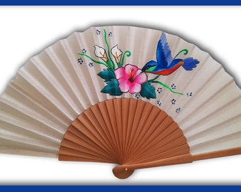 Cotton Satin fan hand painted, "Loro"