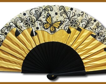 Satin Fan hand painted "Butterfly delia"