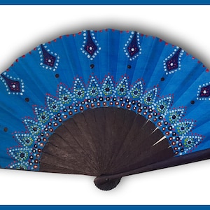 Handbemalter Baumwollfächer. &quot;Mandala blau&quot;