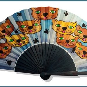 Cotton Satin Fan hand painted &quot;CAT Maou&quot;