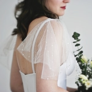 Detachable sleeves, Simple wedding dress, Bridal cape AGHATA
