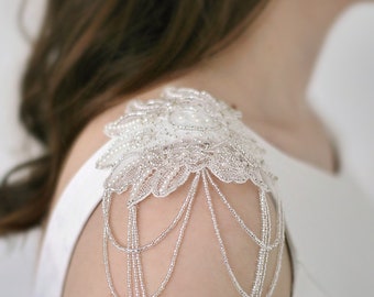 Bridal epaulettes, Shoulder necklace, Bridal cape NOA SILVER