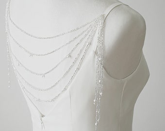 Pearl backdrop necklace, Shoulder bridal chain, Beaded jewelry ILMA