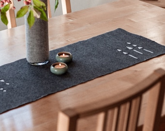 Table runner made of wool felt with Christmas trees handmade