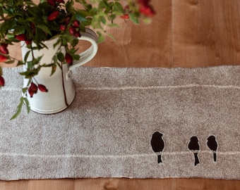 Table runner made of wool felt with birds can be individually made to your desired size