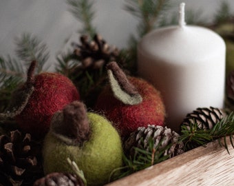 Felt apples for decoration for autumn and Christmas, handmade in a set of 3