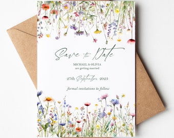 Save the Dates Cards With Envelopes Included -  Wildflower Save the Date Wedding Announcement