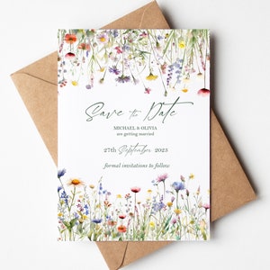 Save the Dates Cards With Envelopes Included -  Wildflower Save the Date Wedding Announcement