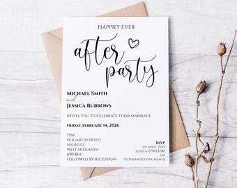 Invitación a la fiesta "Felices para siempre": Recepción de boda moderna