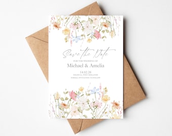 Wildflower Wedding Save the Date Cards with Envelopes
