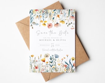Floral Save the Date Cards: Watercolor Wildflower Wedding Announcement