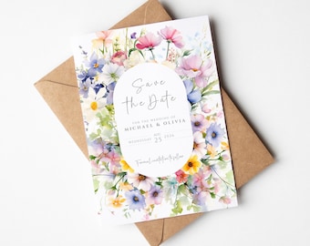 Floral Save the Date Wedding Cards: A6 Diamond Cut Cardstock