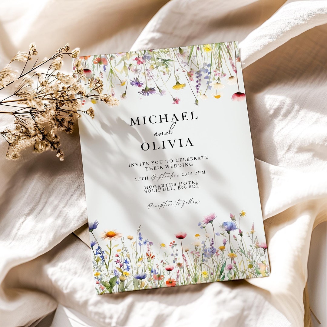 Wedding Invitations, Wild Flower Wedding or Evening Reception Invites