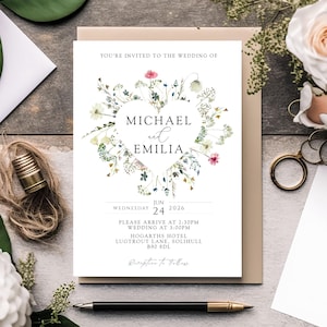 Floral Heart Wreath Wedding Invitations: 350gsm Cardstock
