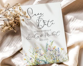 Wildflower Save the Date Cards: Watercolor Wedding Announcement
