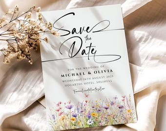 Wildflower Save the Date Cards: Watercolor Wedding Announcement