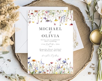 Wedding Invitations, Wild Flower Wedding or Evening Reception Invites