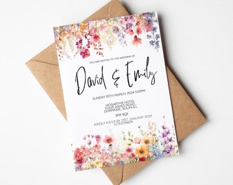 Wedding Invitations, Wild Flower Wedding or Evening Reception Invites