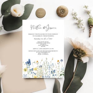 Floral Watercolor Wedding Invitations: Minimalist Wildflower Design