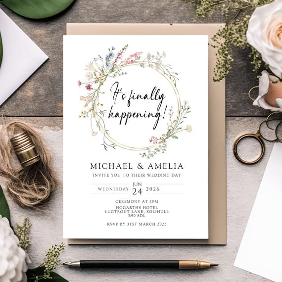 Floral Wreath Wedding Invitations: Elegant Invites