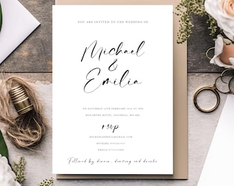 Minimalist Calligraphy Wedding Invitation: 350gsm Cardstock