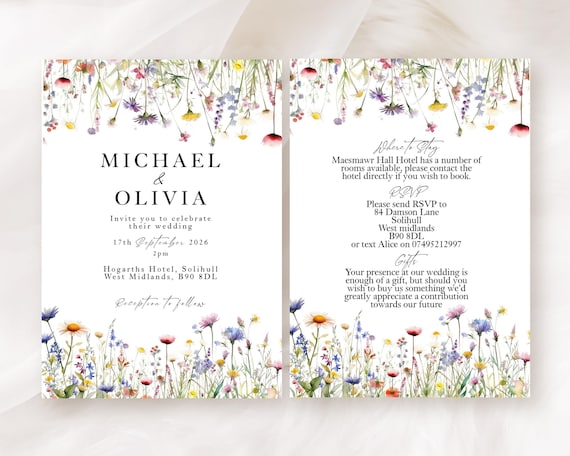 Floral Watercolor Wedding Invitation Set: Wildflower Design