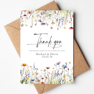 Watercolour Floral Wedding Thank You Cards – A6 Size, 300gsm Card, Colourful Envelopes image 1
