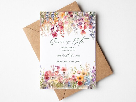 Floral Save the Date Cards: Watercolor Wildflower Wedding Announcement