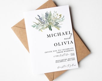 Beautiful Floral Wedding invitation, Simple Wedding invitation, wedding invites, minimal wedding invitation