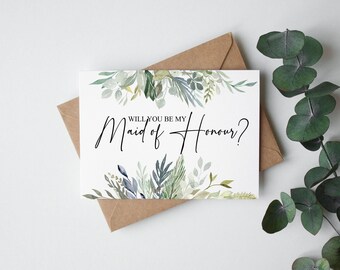 Floral Maid of Honour Wedding Card: 350GSM Diamond White Card