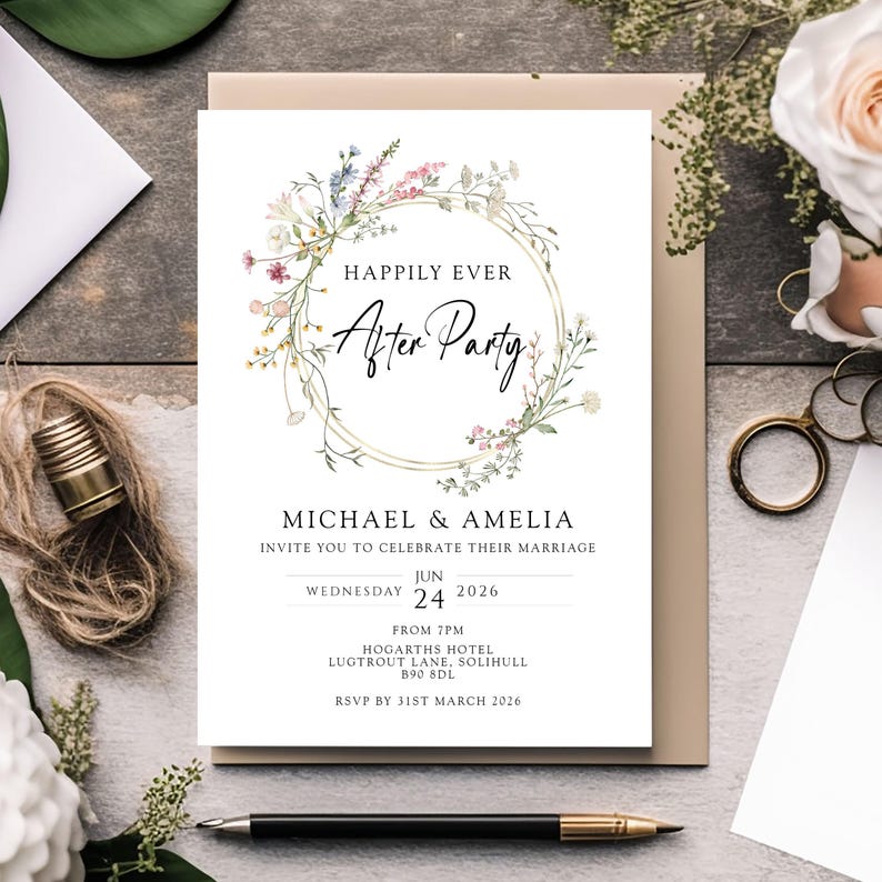 Happily Ever After Party Invitation: Floral Wedding Reception image 1