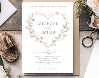 Floral Heart Wreath Wedding Invitations: Elegant Reception Invites