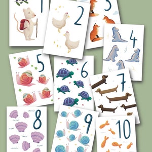 Zahlen Postkarten Set Zahlen lernen 1-10 süße Tiere Zählen lernen Grundschule Geschenk Einschulung