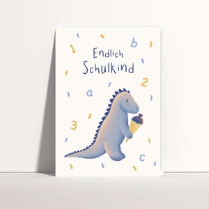 Klappkarte zur Einschulung Dino Karte zur Einschulung Schultüte A6 Karte mit Umschlag Schulanfang Endlich Schulkind